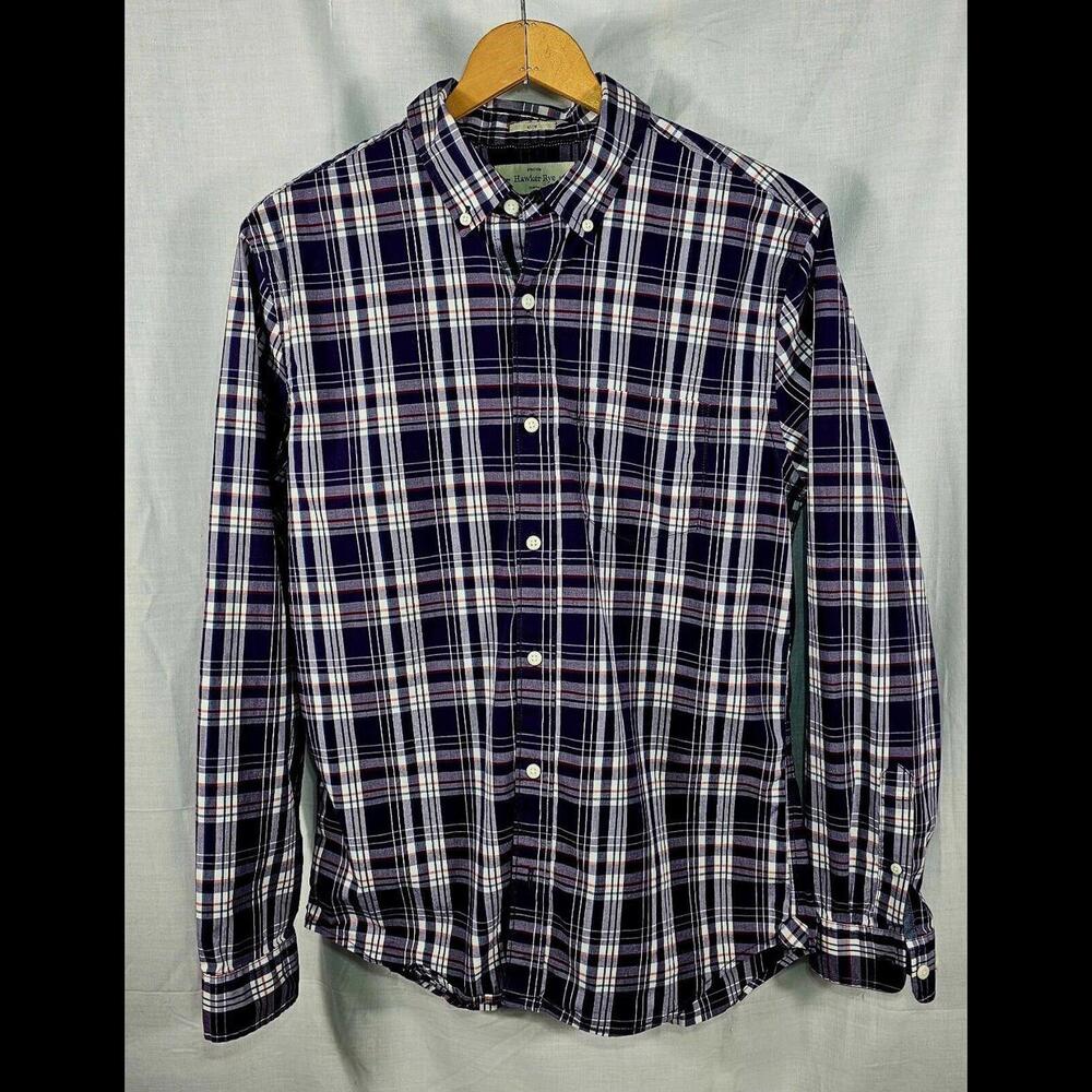 Hawker Rye Men's Purple Plaid Button Down Slim Fit  Long Sleeve Shirt